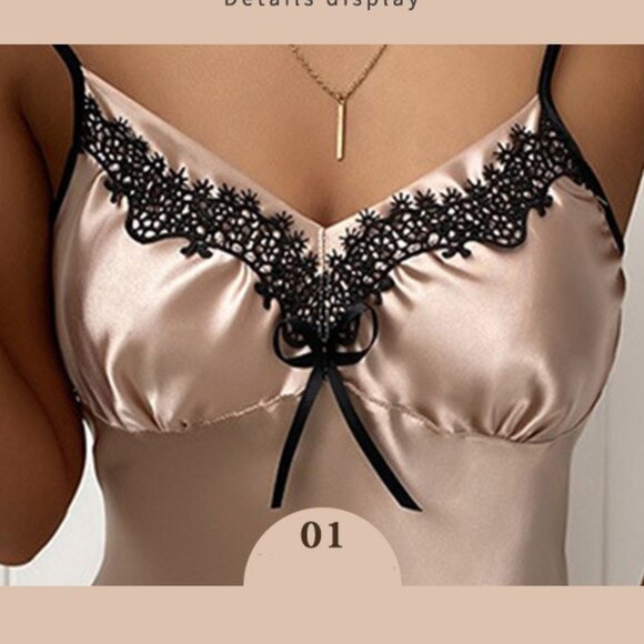 2/$30 Lingerie Silk Satin Chemise Slip Dress Babydoll Sleepwear Champagne Gold - Picture 5 of 7